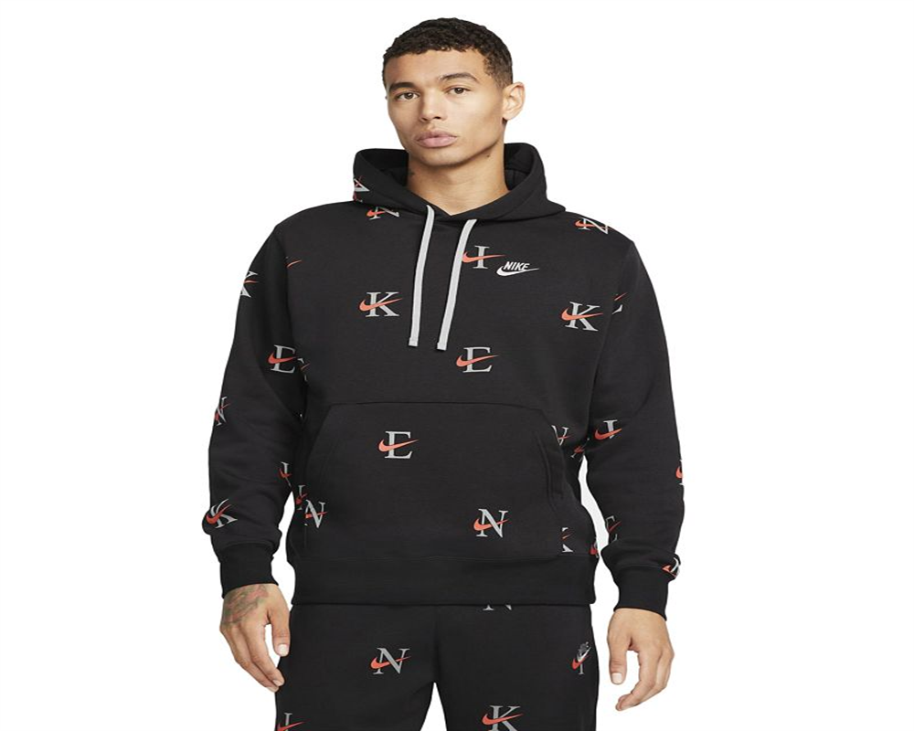 Nike Men's Printed Club Fleece Hoodie Black Size XX-Large