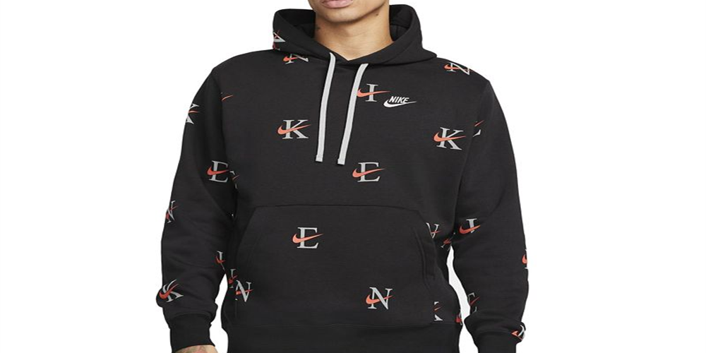 Nike Men's Printed Club Fleece Hoodie Black Size XX-Large