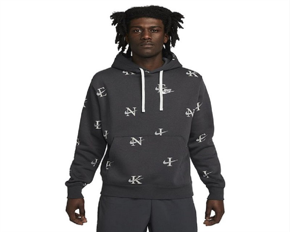 Nike Men's Printed Club Fleece Hoodie Gray Size Small