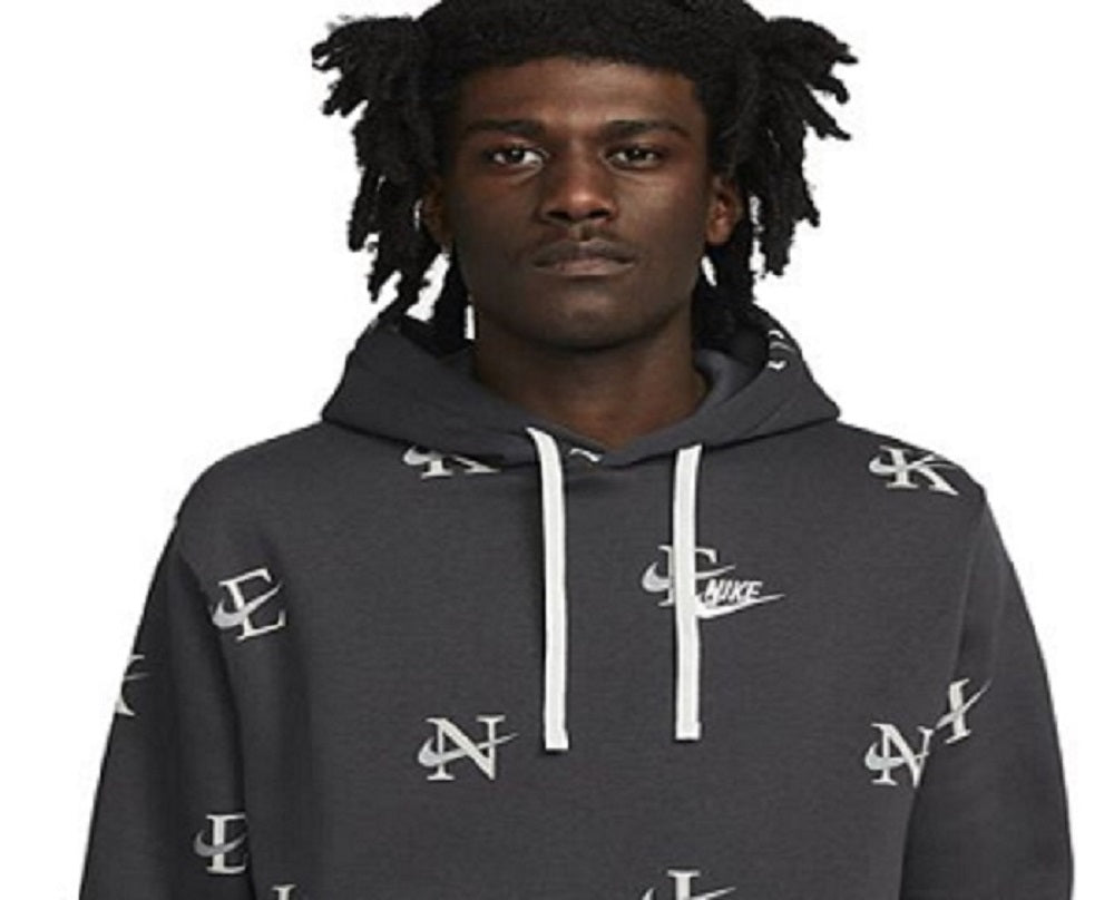 Nike Men's Printed Club Fleece Hoodie Gray Size Small