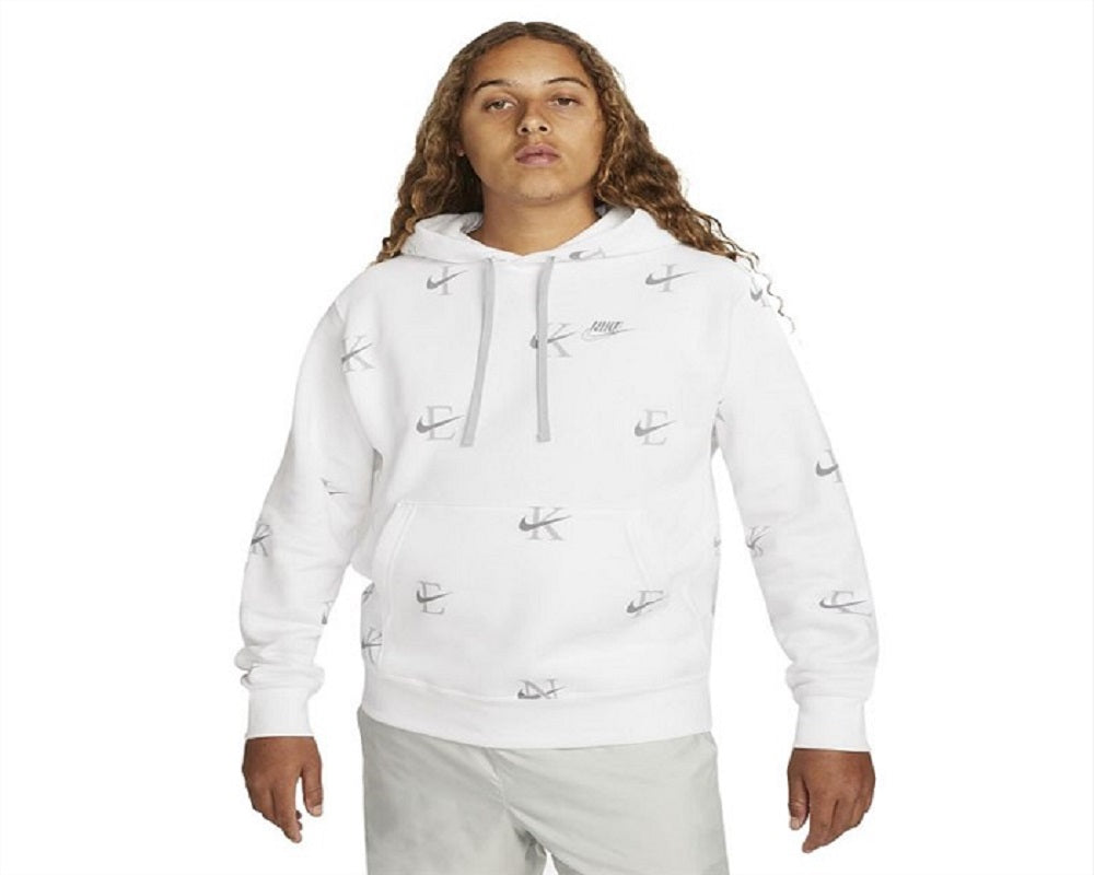 Nike Men's Printed Club Fleece Hoodie White Size XX-Large