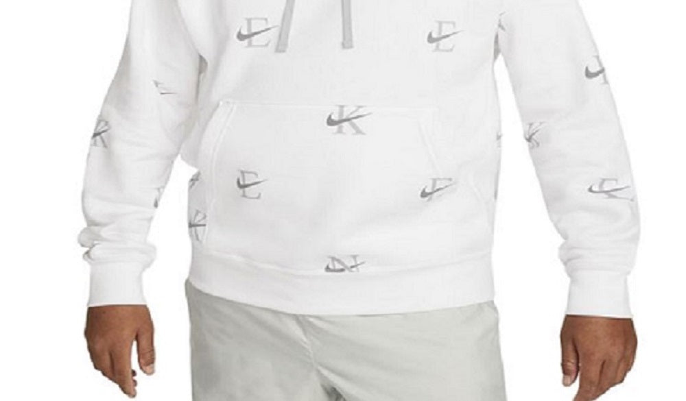 Nike Men's Printed Club Fleece Hoodie White Size XX-Large
