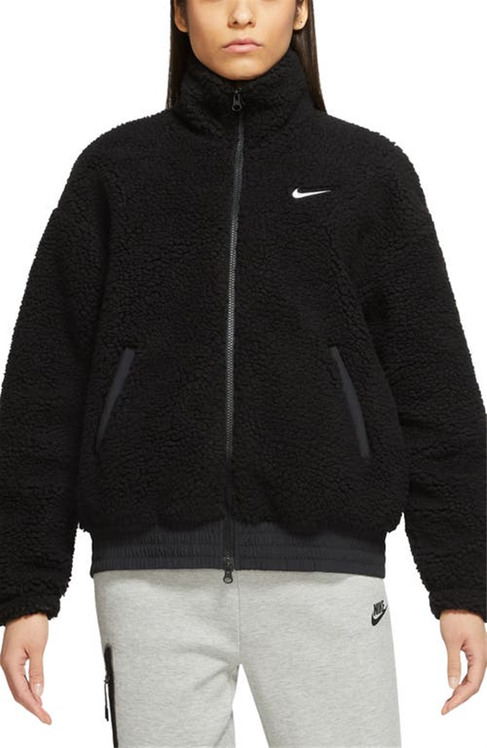 Nike Women's Sportswear Swoosh Plush Fleece Jacket Black Size Medium