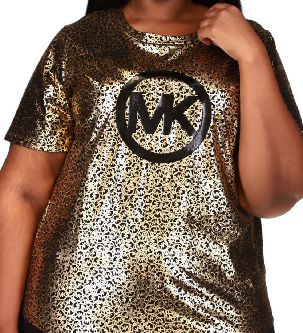 Michael Kors Women's Metallic Foil Logo Print T-Shirt Black Size 2X