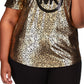 Michael Kors Women's Metallic Foil Logo Print T-Shirt Black Size 2X