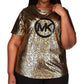 Michael Kors Women's Metallic Foil Logo Print T-Shirt Black Size 2X