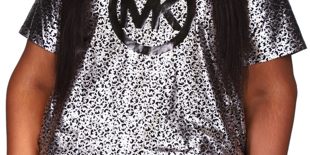 Michael Kors Women's Metallic Foil Logo Print T-Shirt Gray Size 3X