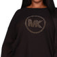 Michael Kors Women's Rhinestone Logo Waffle Knit T-Shirt Black