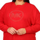 Michael Kors Women's Rhinestone Logo Waffle Knit T-Shirt Red Size 4X