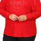 Michael Kors Women's Rhinestone Logo Waffle Knit T-Shirt Red Size 4X