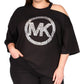Michael Kors Women's Cotton Cold Shoulder Logo Print T-Shirt Black Size 3X