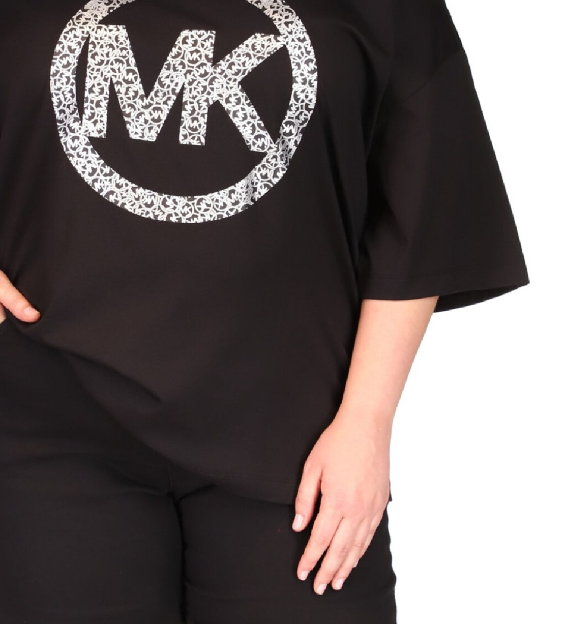 Michael Kors Women's Cotton Cold Shoulder Logo Print T-Shirt Black Size 3X