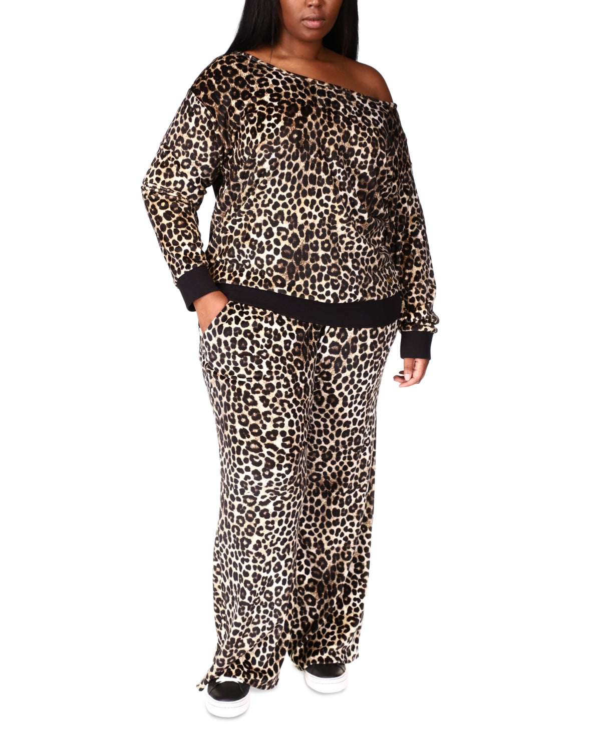 Michael Kors Women's Animal Print Velour Off The Shoulder Top Brown Size 1X