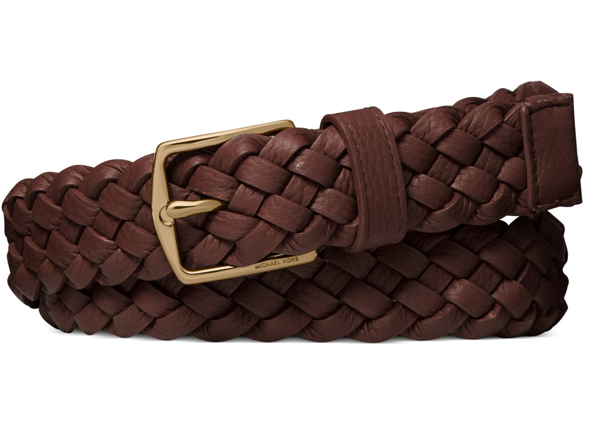 Michael Kors Women's Braided Leather Dress Belt Brown Size Regular
