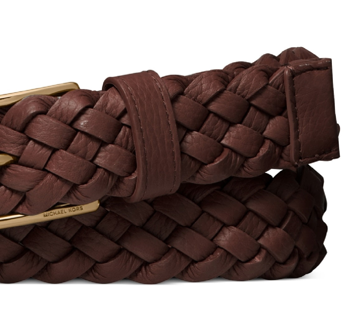 Michael Kors Women's Braided Leather Dress Belt Brown Size Regular