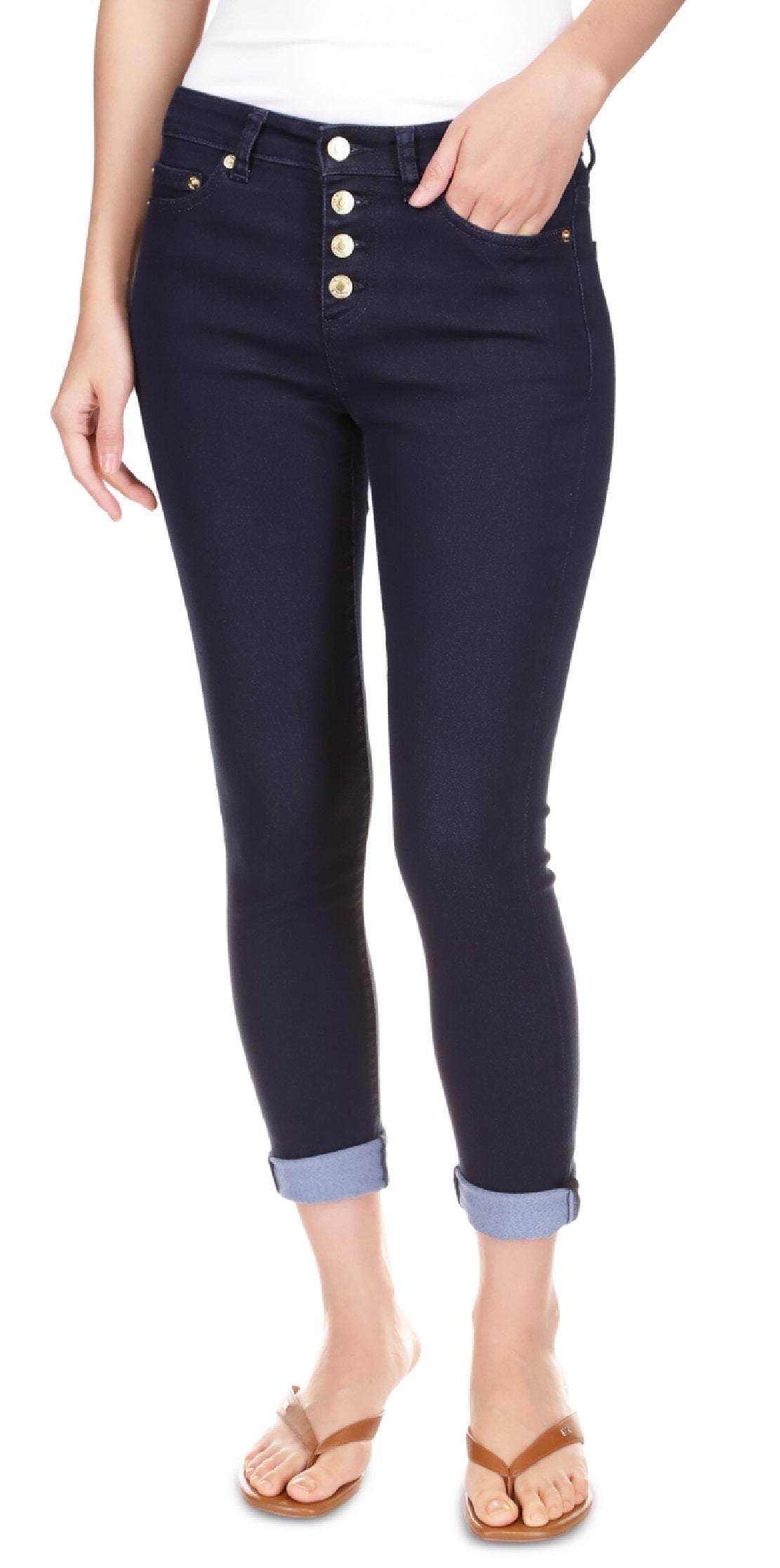 Michael Kors Women's Izzy Skinny Roll Hem Jeans Blue Size 10