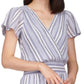 Michael Kors Women's Short Sleeve Striped Faux Wrap Dress Blue Size Medium