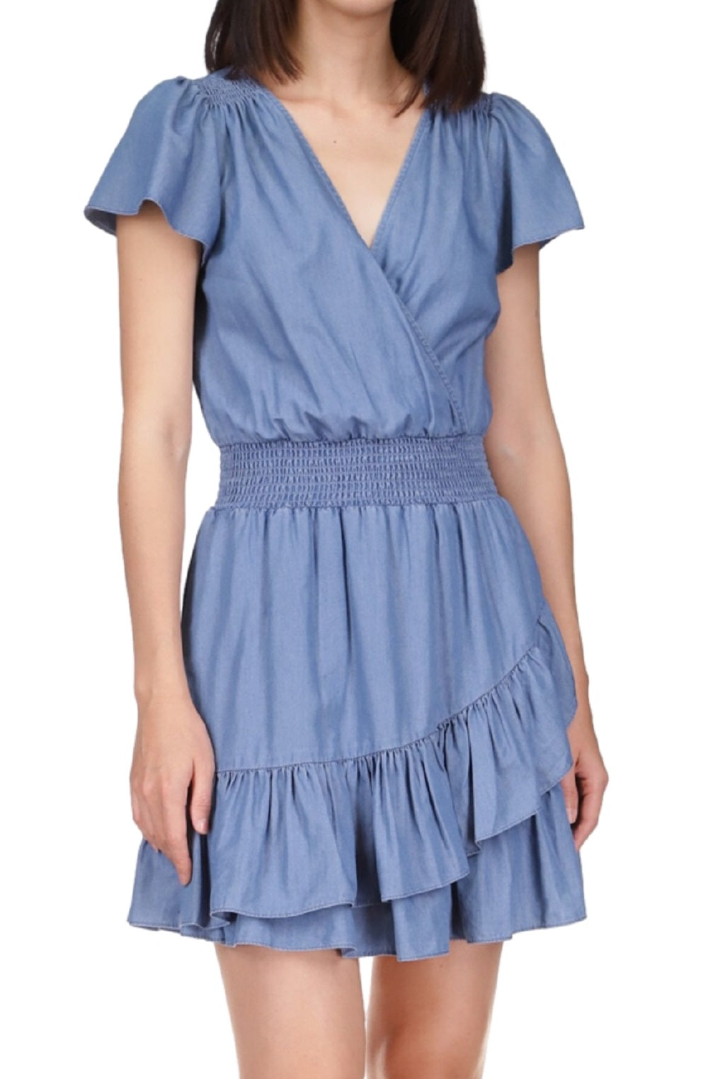 Michael Kors Women's Smocked Wrap Dress Blue Size Medium