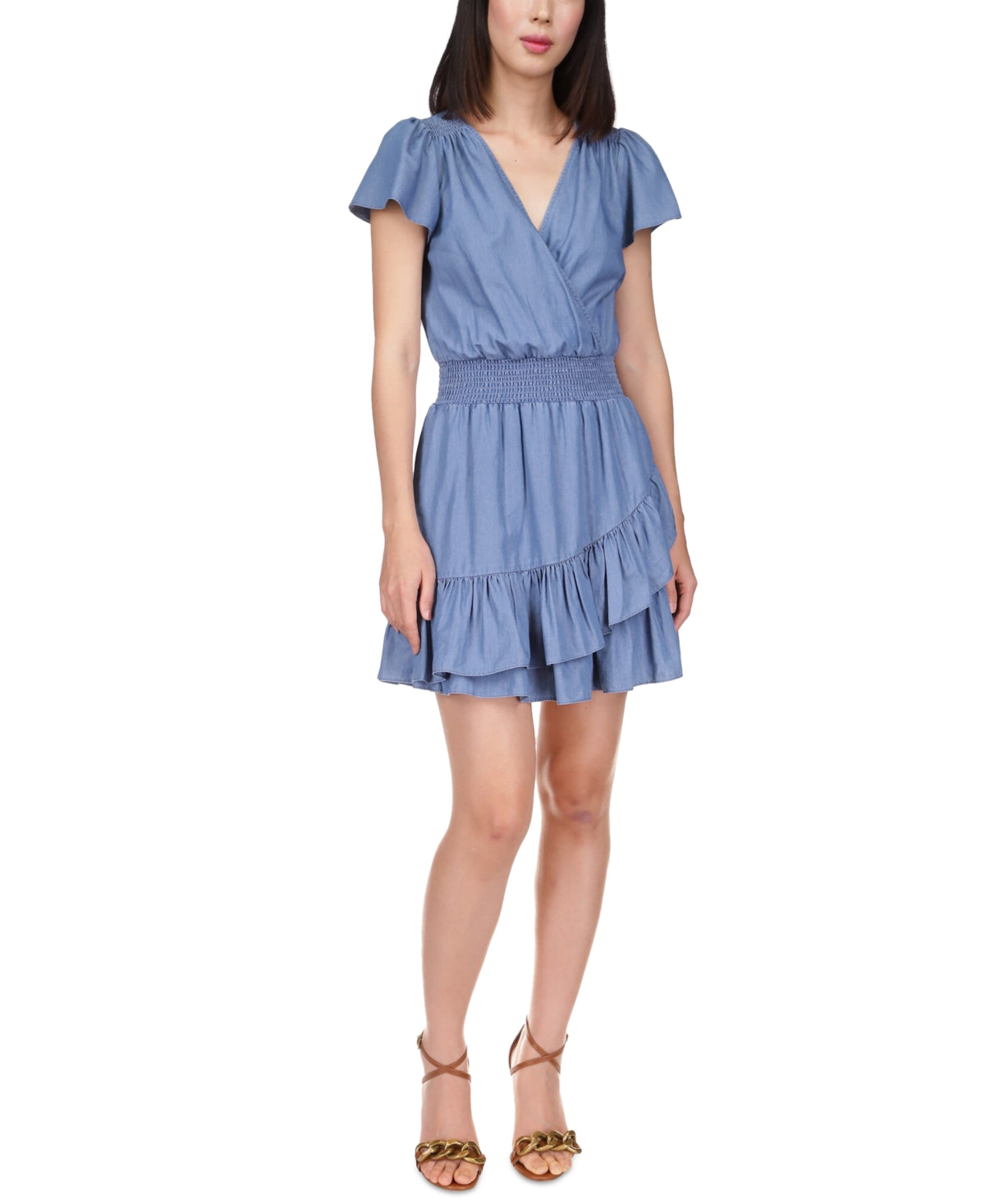 Michael Kors Women's Smocked Wrap Dress Blue Size Large