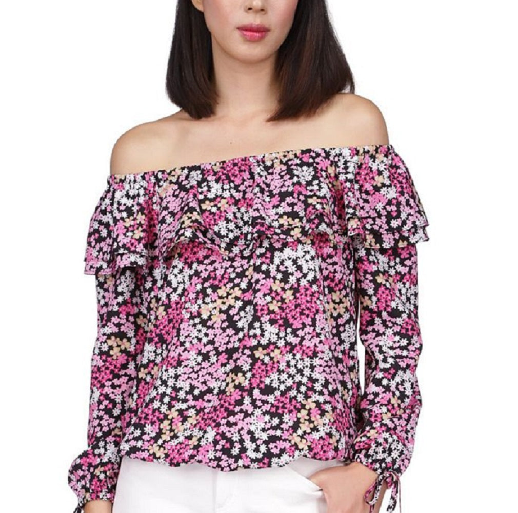 Michael Kors Women's Floral Peasant Top Pink Size Small