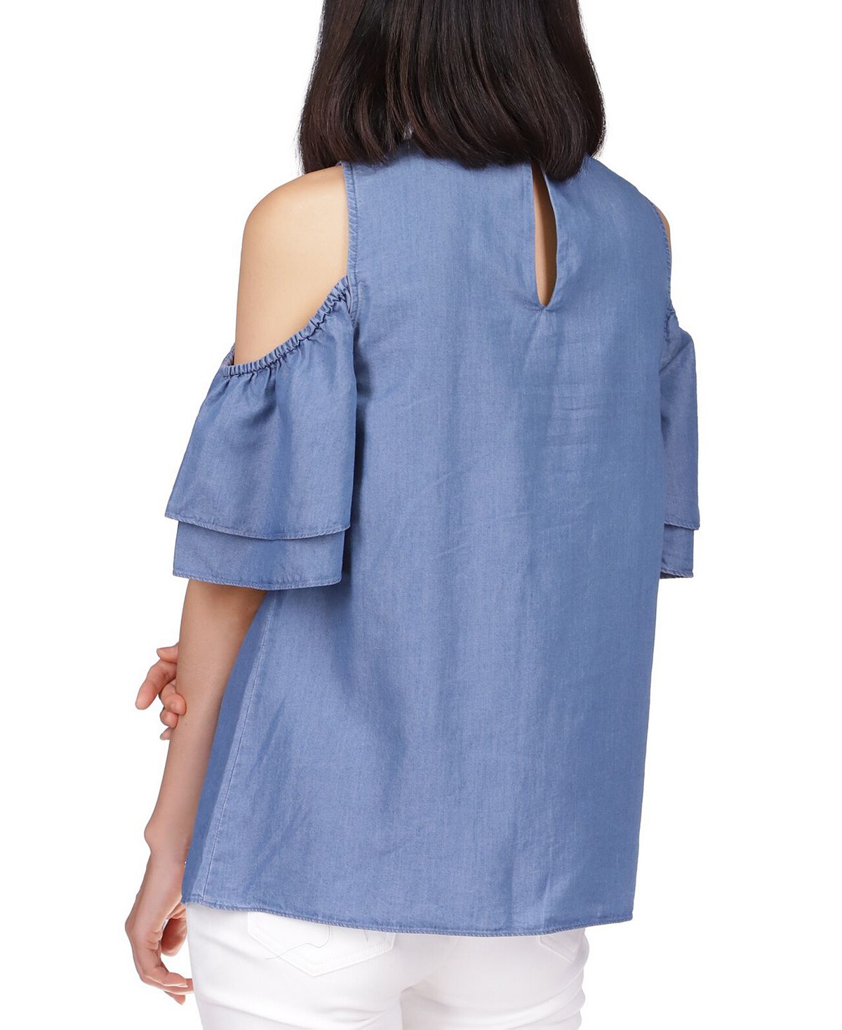Michael Kors Women's Tiered Sleeve Cold Shoulder Top Blue