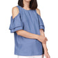 Michael Kors Women's Tiered Sleeve Cold Shoulder Top Blue Size X-Large