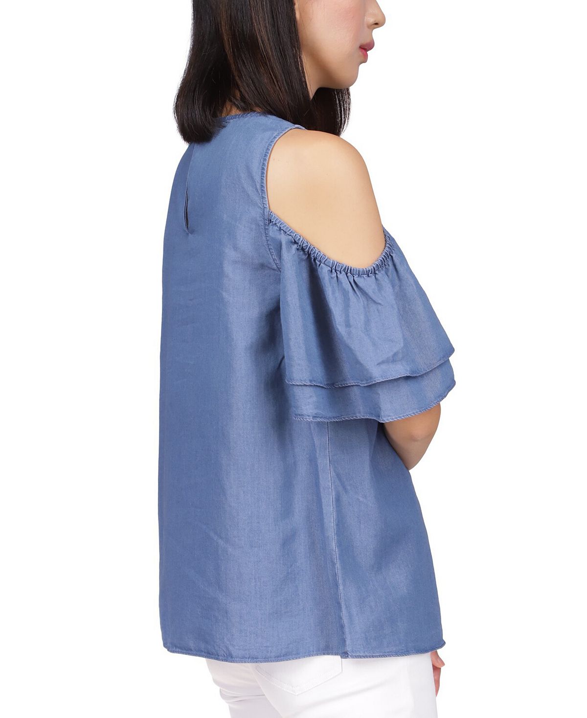 Michael Kors Women's Tiered Sleeve Cold Shoulder Top Blue Size X-Large