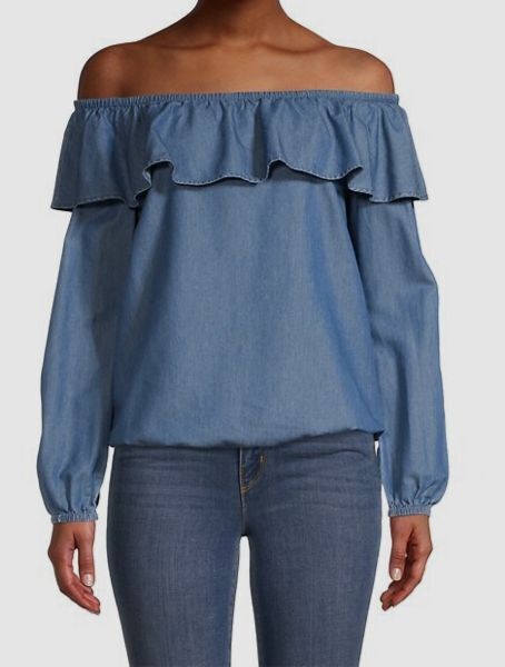 Michael Kors Women's Off The Shoulder Ruffle Top Blue