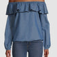 Michael Kors Women's Off The Shoulder Ruffle Top Blue Size X-Small