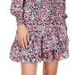 Michael Kors Women's Smocked Ruffled Sheer Tiered Skirt Lined Floral Long Sleeve Surplice Neckline Short Party Faux Wrap Dress Red Size Petite Medium