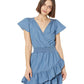 Michael Kors Women's Tiered Faux Wrap Fit & Flare Dress Blue Size Petite Large
