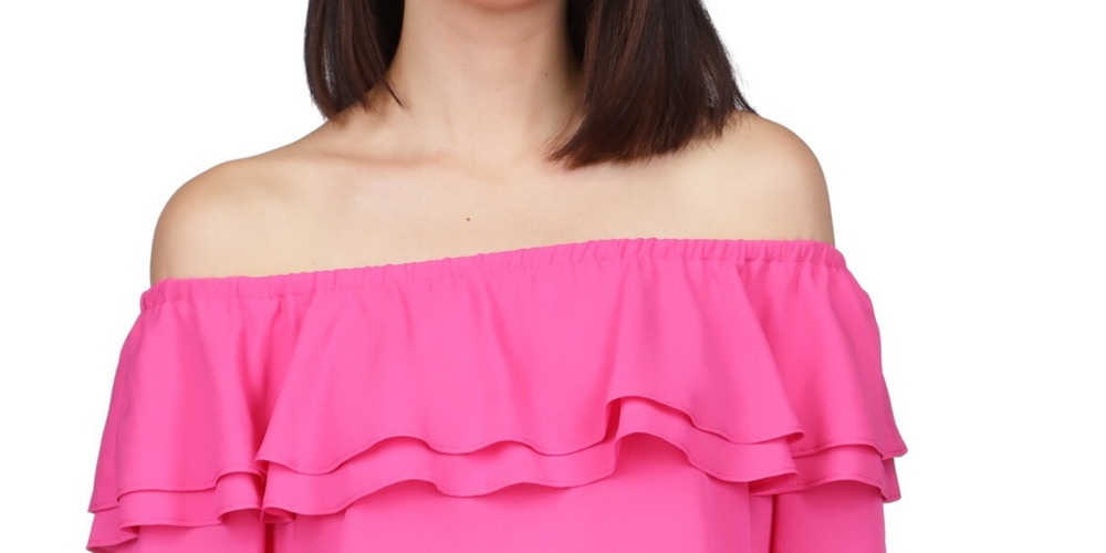 Michael Kors Women's Ruffled Off The Shoulder Top Pink Size Petite
