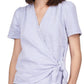 Michael Kors Women's Short Sleeve Wrap Top Blue Size Petite Large