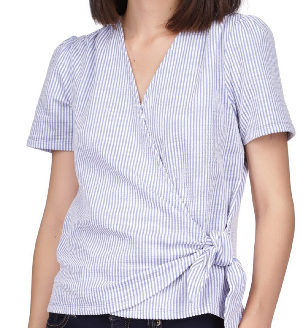 Michael Kors Women's Short Sleeve Wrap Top Blue Size Petite Large