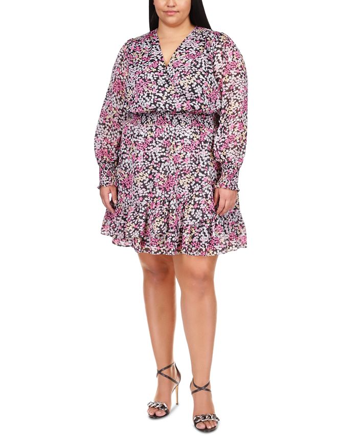 Michael Kors Women's Julia Floral Print Ruffled Dress Pink Size 3X