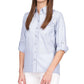 Michael Kors Women's Pocketed Striped Roll tab Sleeve Point Collar Button Up Top Blue Size X-Small