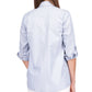 Michael Kors Women's Pocketed Striped Roll tab Sleeve Point Collar Button Up Top Blue Size X-Small