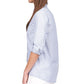 Michael Kors Women's Pocketed Striped Roll tab Sleeve Point Collar Button Up Top Blue Size X-Small