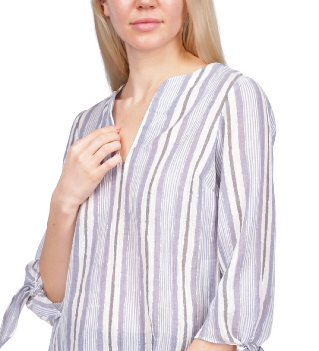 Michael Kors Women's Striped Tie Top Blue Size Medium