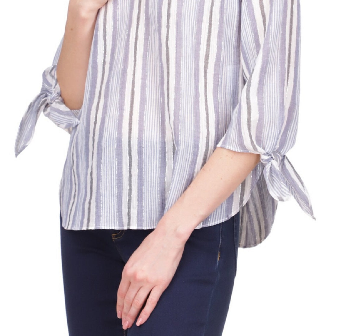 Michael Kors Women's Striped Tie Top Blue Size Medium