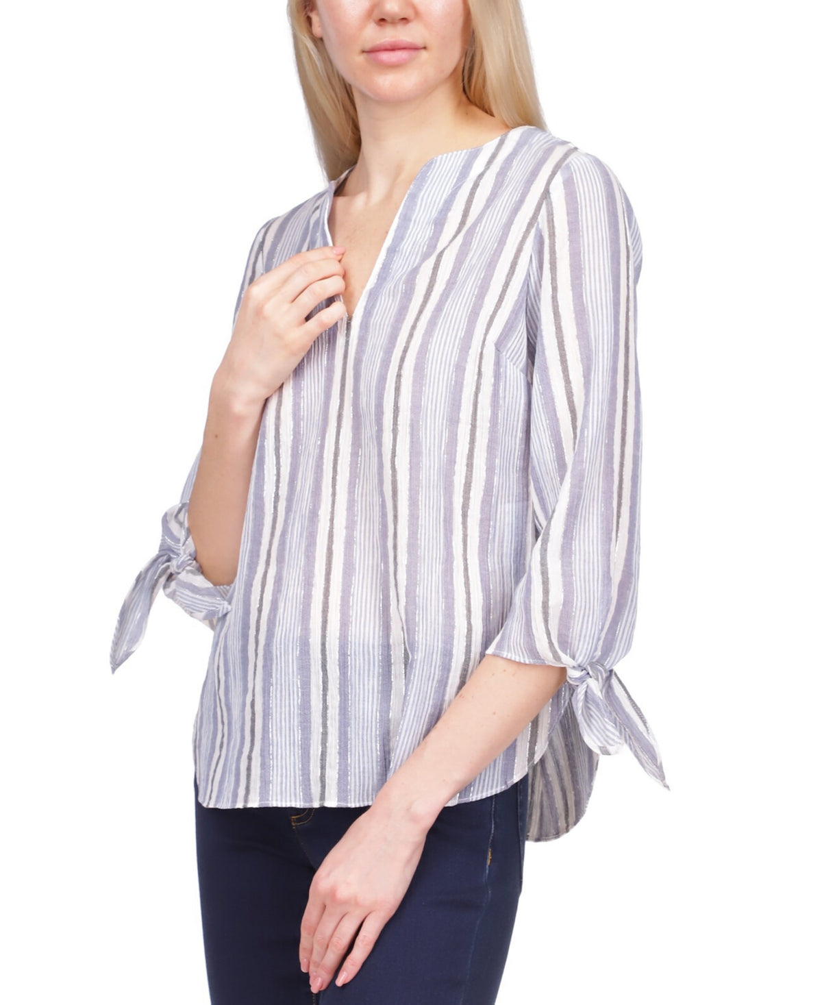 Michael Kors Women's Striped Tie Top Blue Size Medium