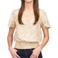 Michael Kors Women's Palm Pebbled Crepe Smocked Hem Top Brown Size Medium