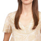 Michael Kors Women's Palm Pebbled Crepe Smocked Hem Top Brown Size Medium