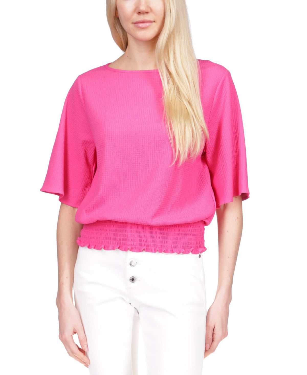 Michael Kors Women's Smocked Hem Top Pink Size X-Large