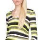 Michael Kors Women's Striped Ruched Sleeve Top Green Size Medium
