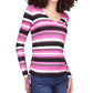 Michael Kors Women's Striped Ruched Sleeve Top Pink Size Small