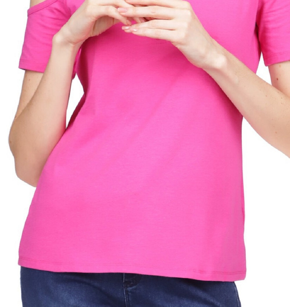 Michael Kors Women's Zip Neck Cold Shoulder Top Pink Size X-Large
