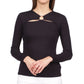 Michael Kors Women's Cut Out Ribbed Ring Hardware Long Sleeve V Neck Top Black Size Medium