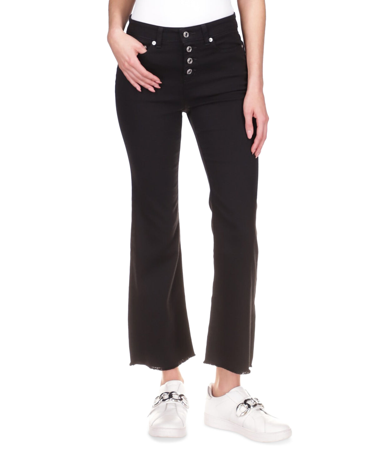 Michael Kors Women's Flared Frayed Hem Cropped Jeans Black Size 2
