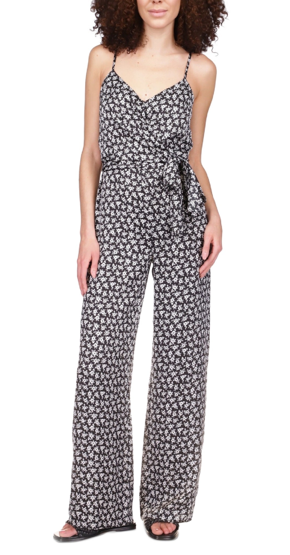 Michael Kors Women's Floral Satin Sleeveless Jumpsuit Black Size Petite Large
